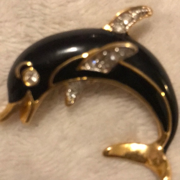 Vintage Lacquer & Pave Dolphin Pin - Picture 2 of 5
